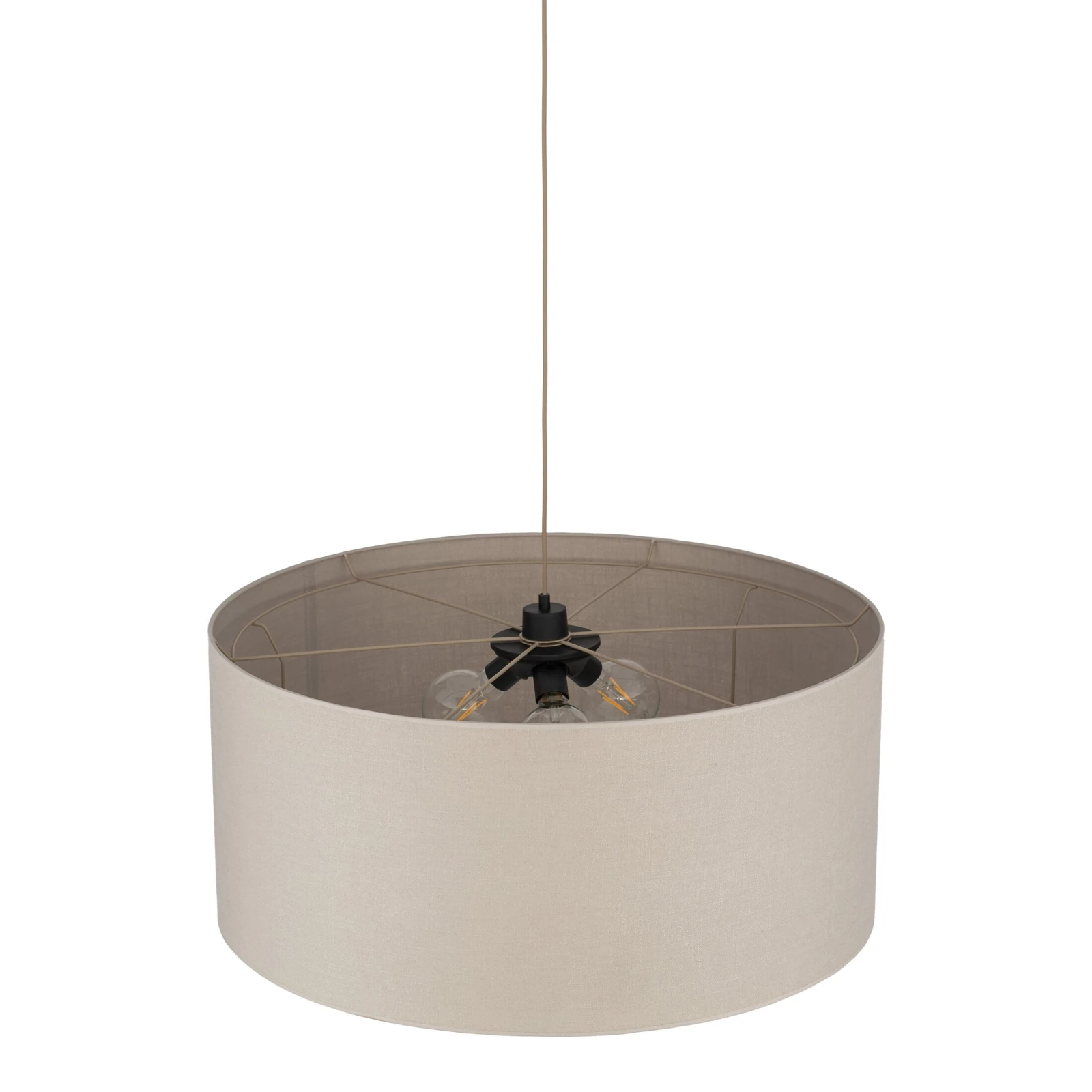 Pendant light 3xE27 – cylindrical, linen tone, diffuser