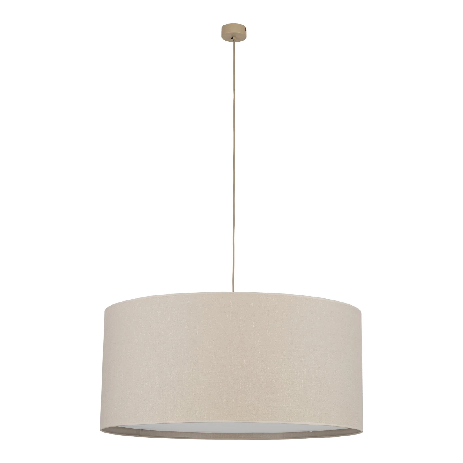 Pendant light 3xE27 – cylindrical, linen tone, diffuser