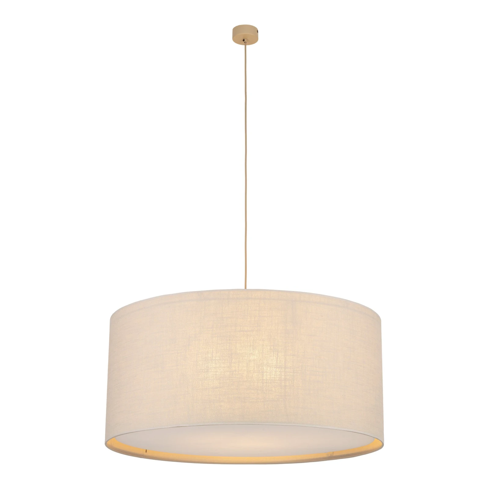 Pendant light 3xE27 – cylindrical, linen tone, diffuser