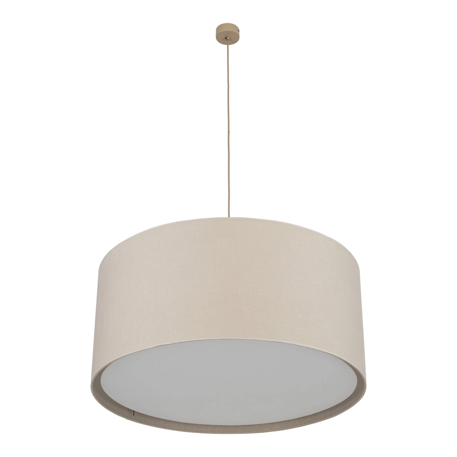 Pendant light 3xE27 – cylindrical, linen tone, diffuser