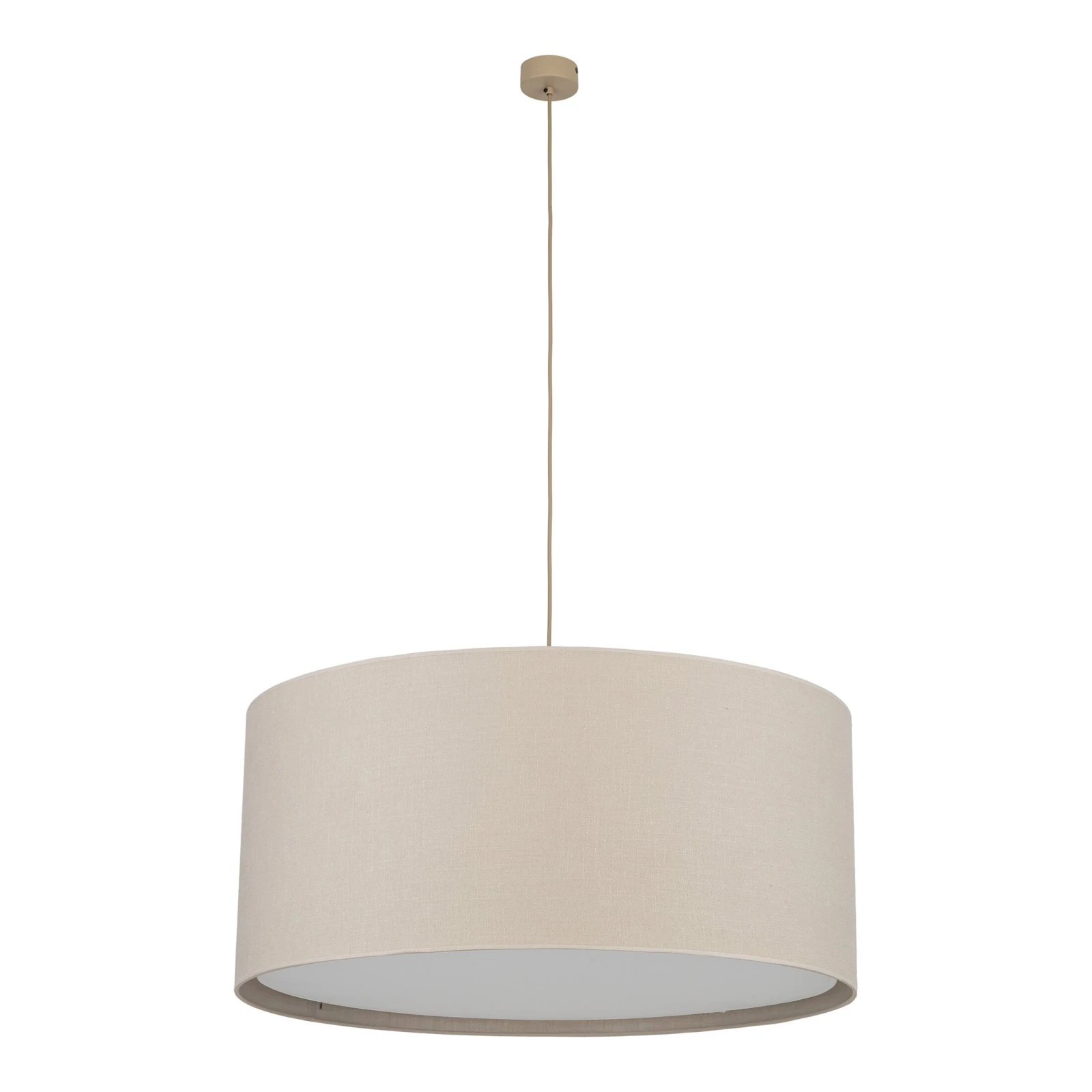 Pendant light 3xE27 – cylindrical, linen tone, diffuser