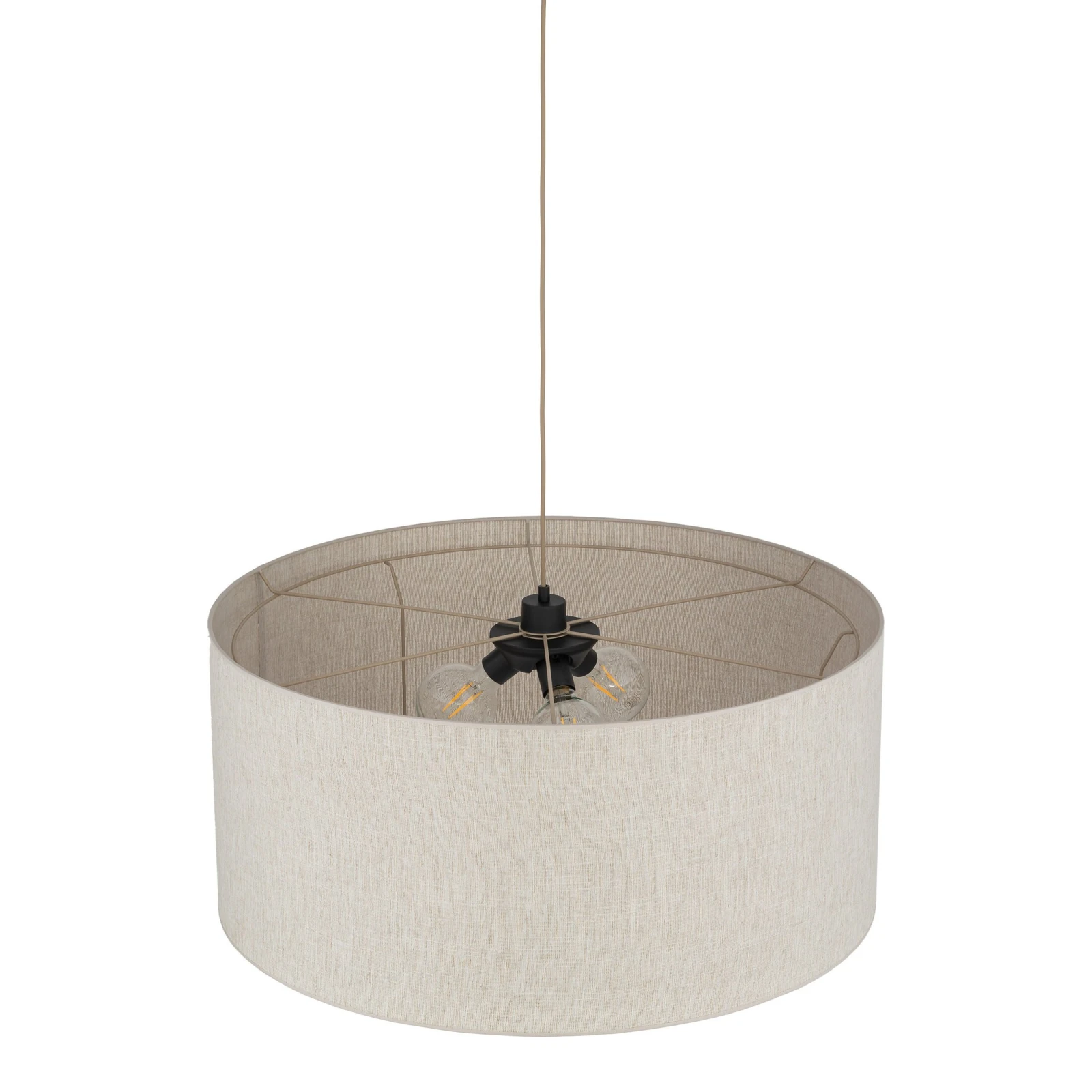 Pendant light 3xE27 – cylindrical, beige, fabric shade