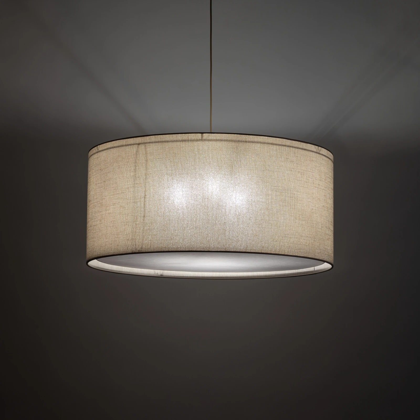 Pendant light 3xE27 – cylindrical, beige, fabric shade