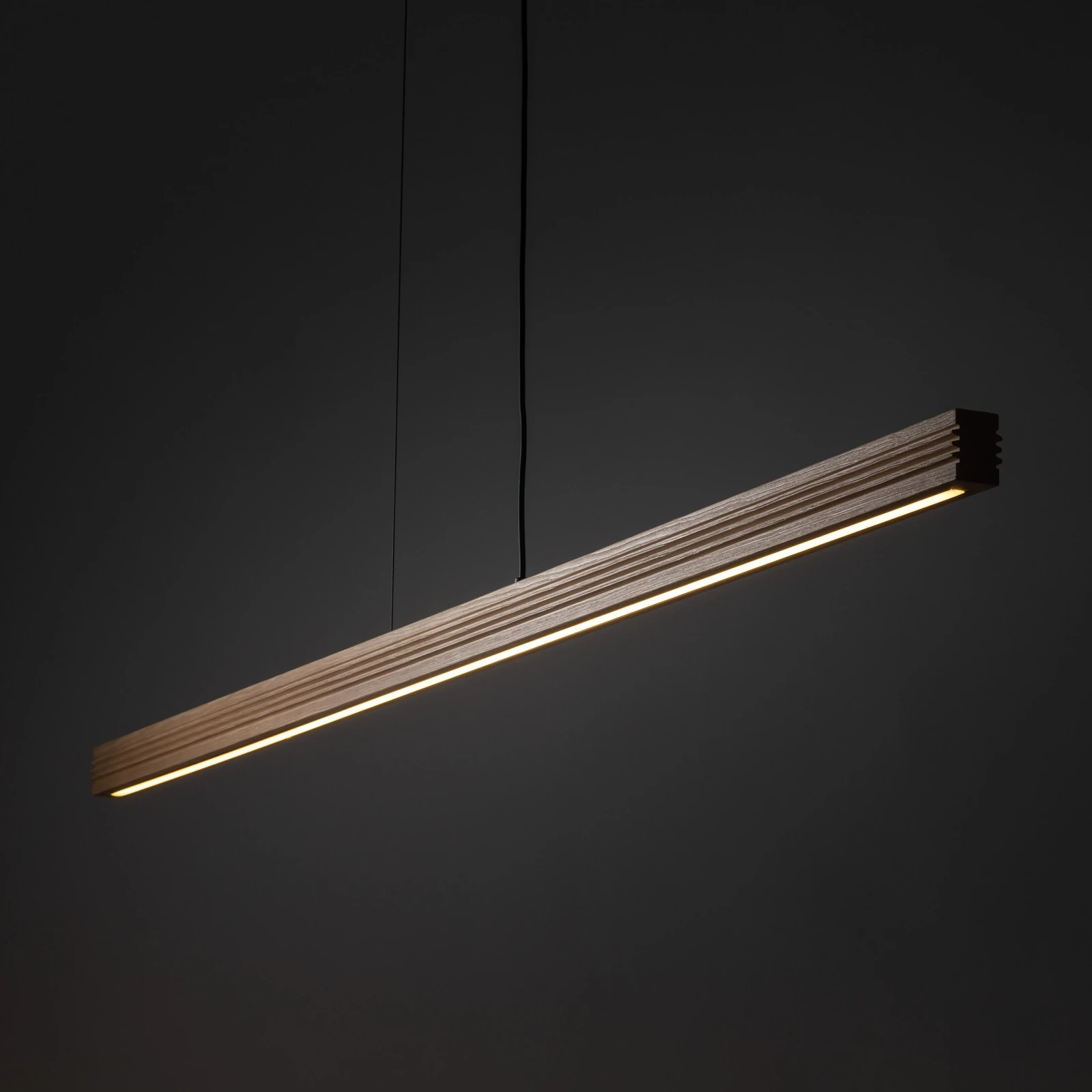 Pendant LED light 24 W – linear, walnut wood finish