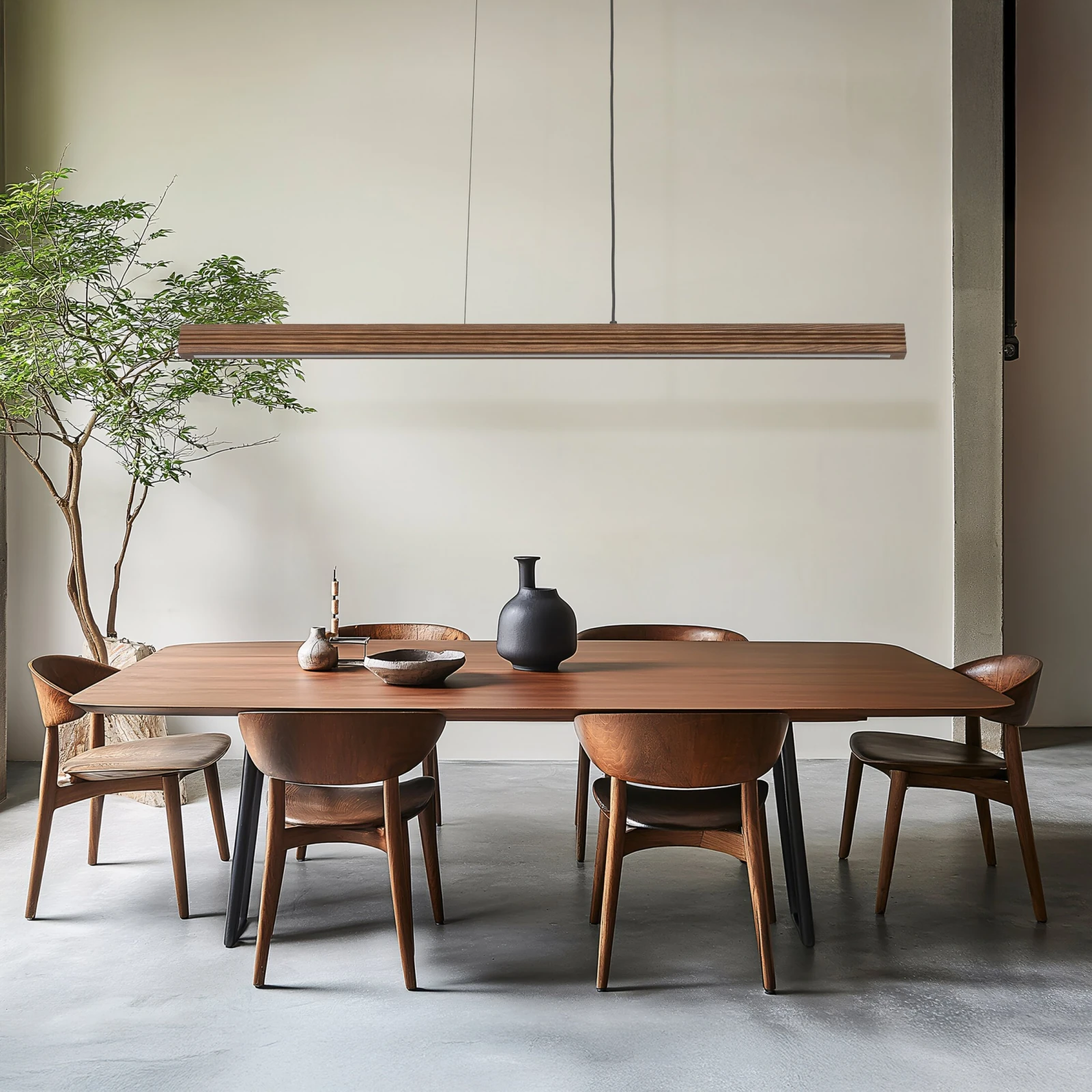 Pendant LED light 24 W – linear, walnut wood finish