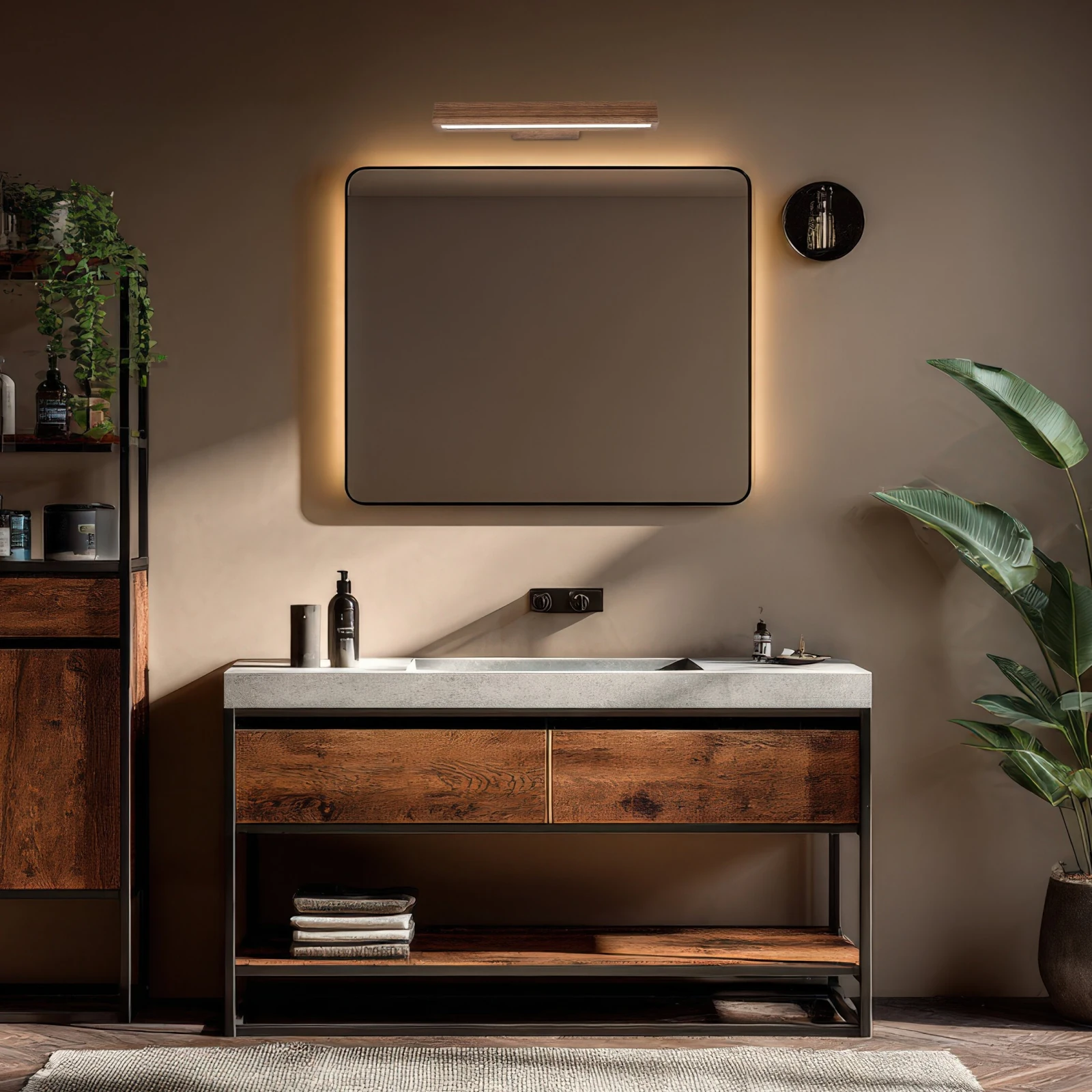 Wall LED light 9 W – linear, walnut tone, warm white