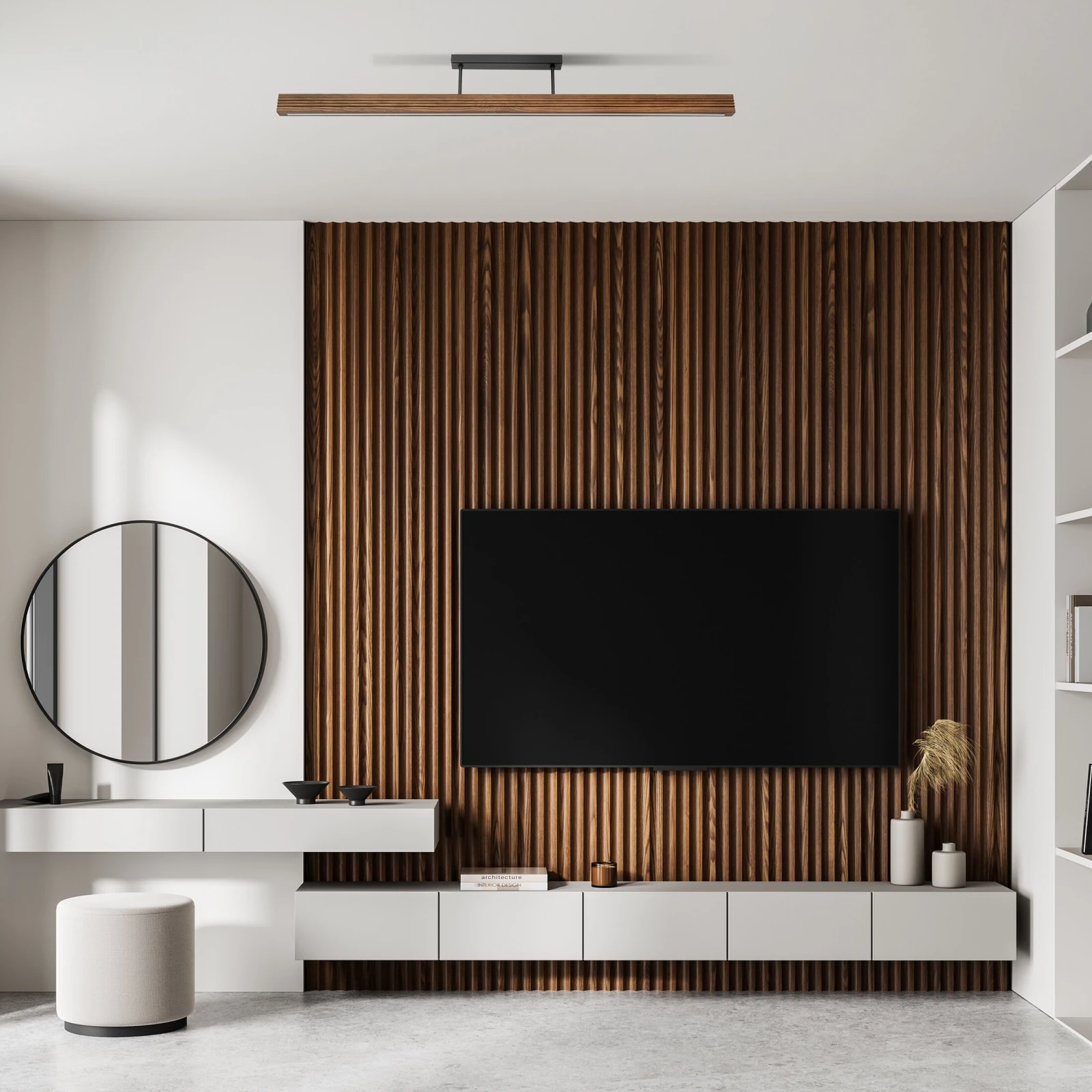 Ceiling LED light 25 W – linear, walnut tone, warm white