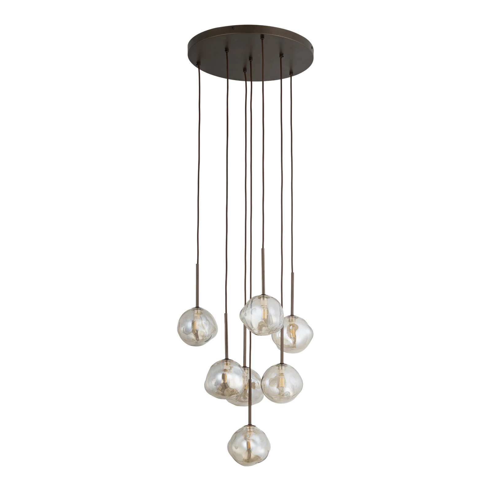 Pendant light 7x8 W – glass shades, brown, sculptural