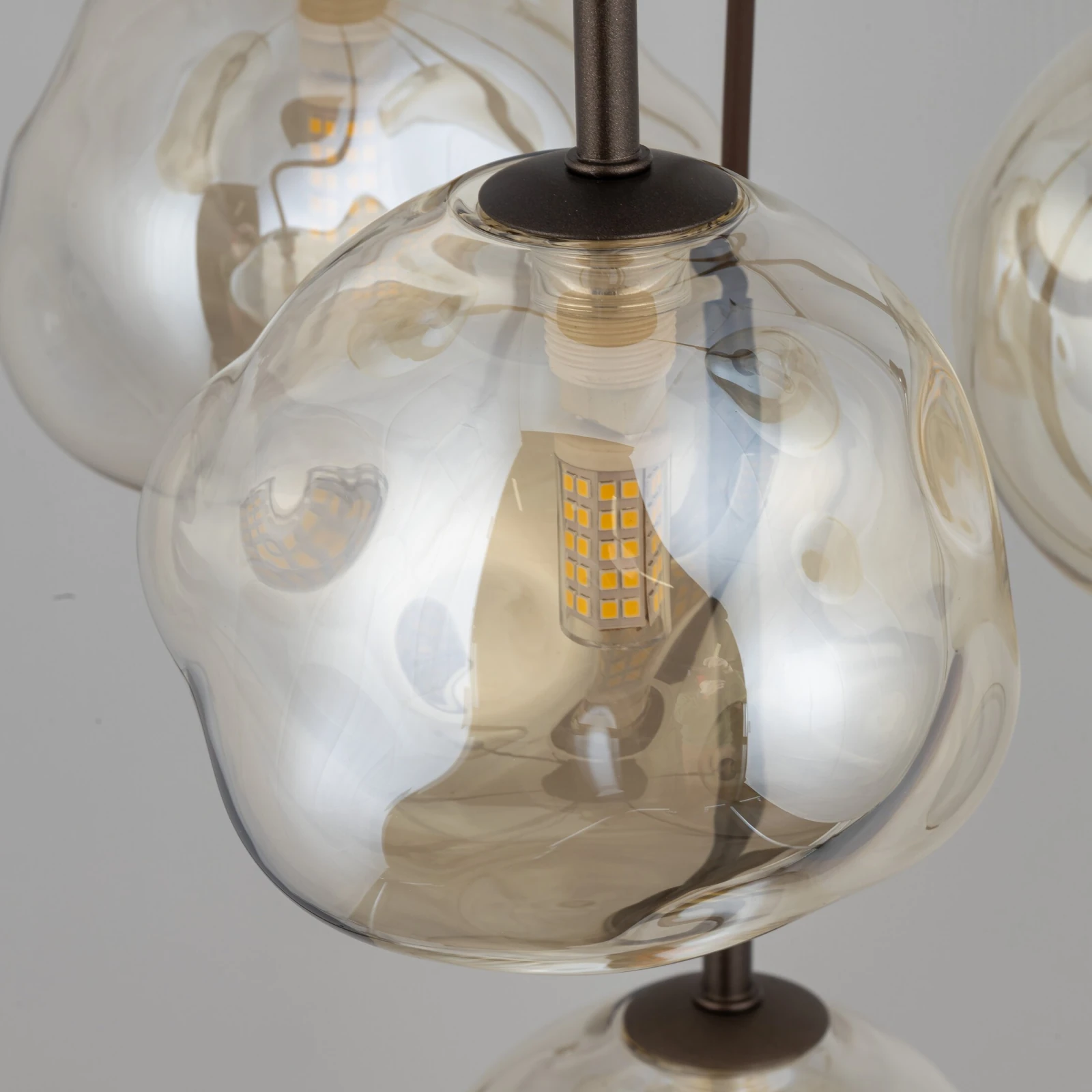Pendant light 7x8 W – glass shades, brown, sculptural