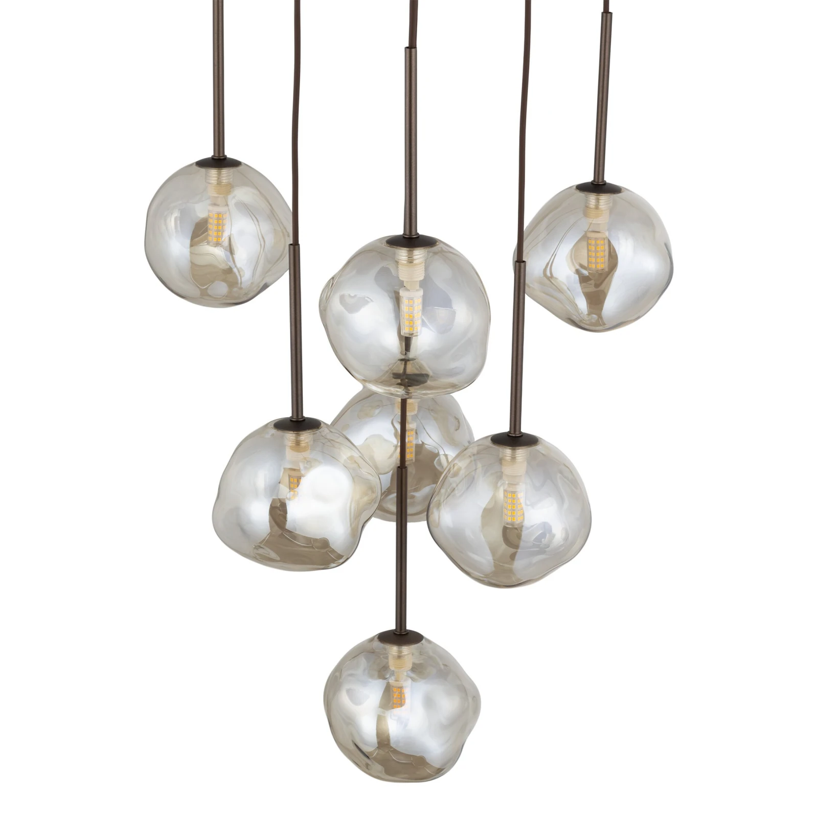 Pendant light 7x8 W – glass shades, brown, sculptural