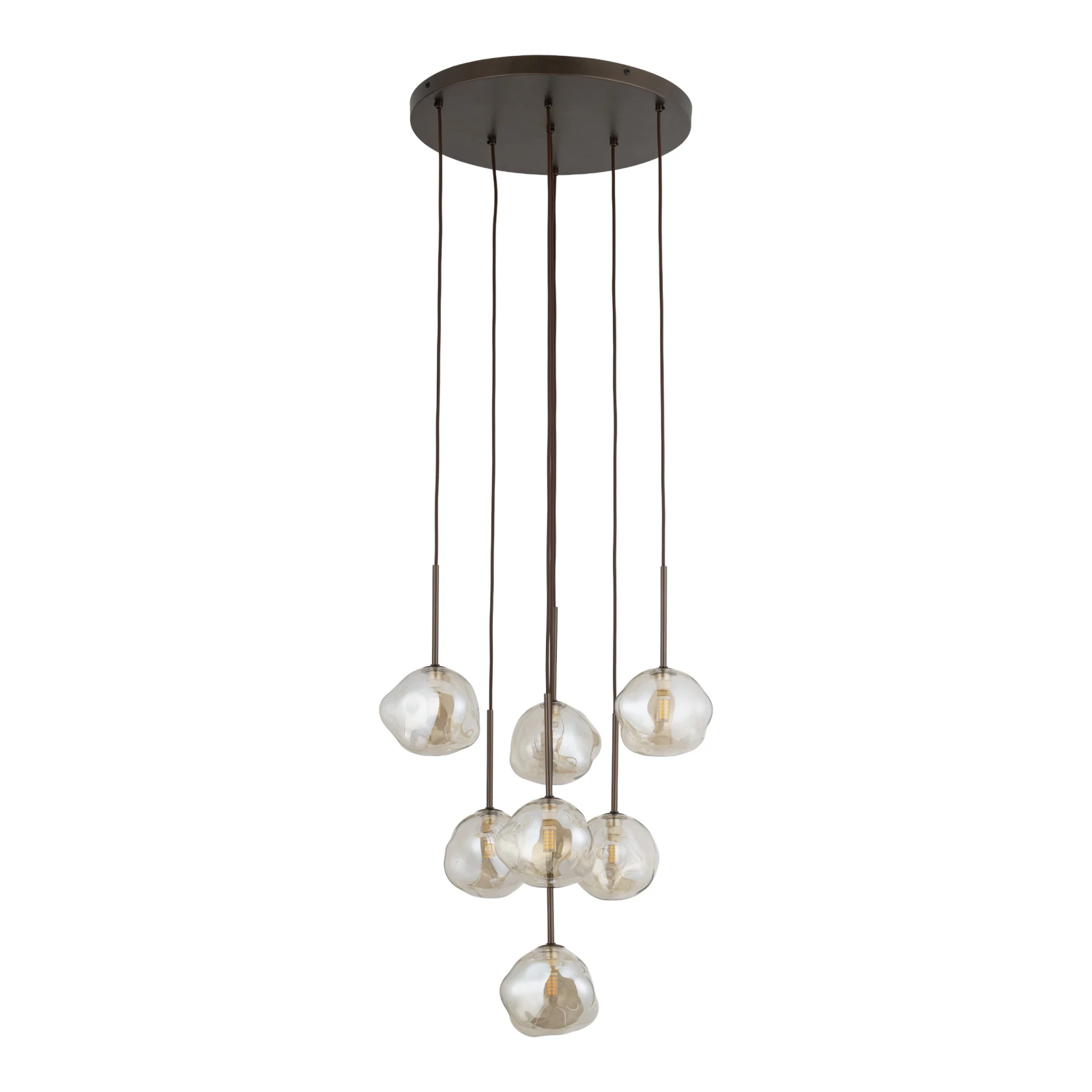 Pendant light 7x8 W – glass shades, brown, sculptural