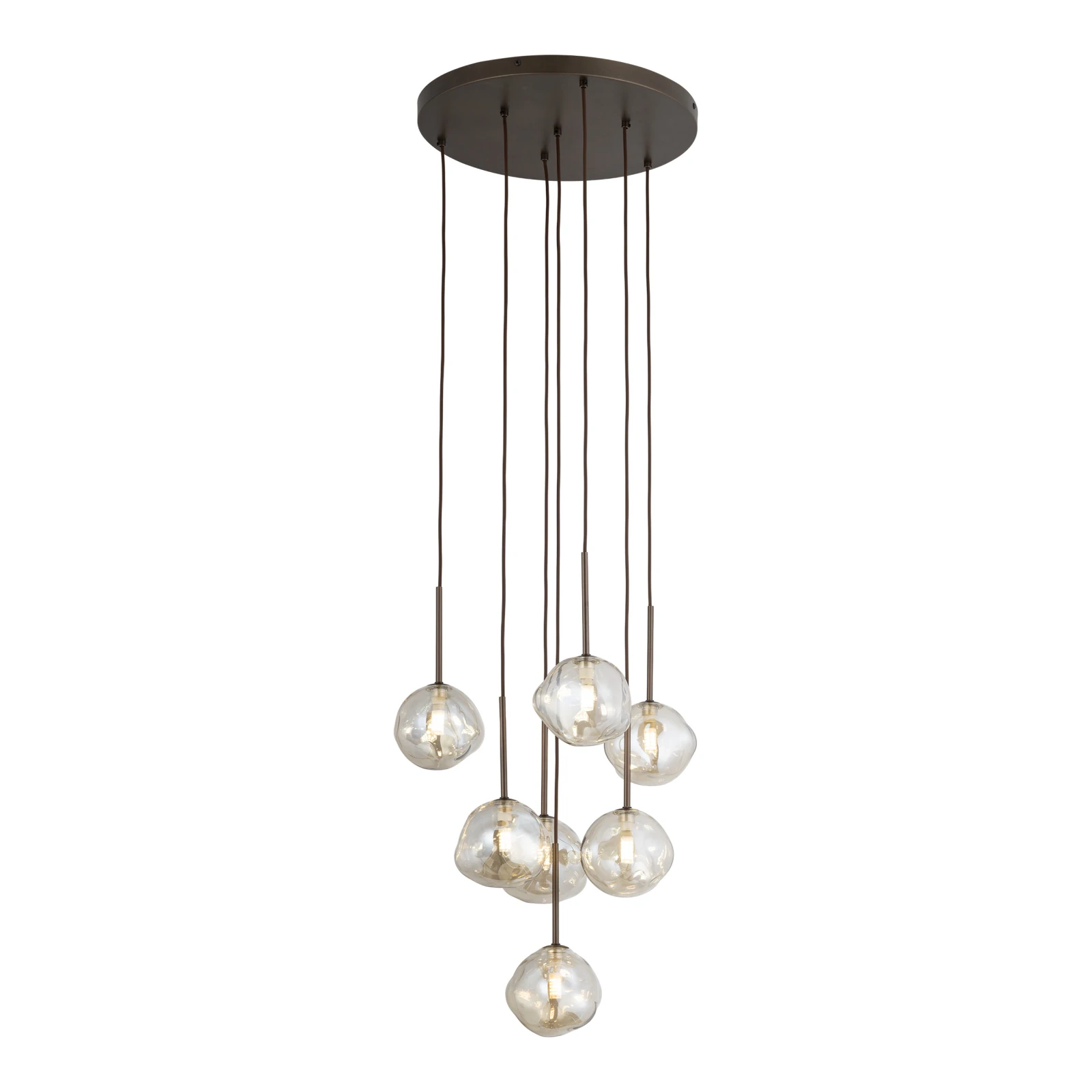 Pendant light 7x8 W – glass shades, brown, sculptural