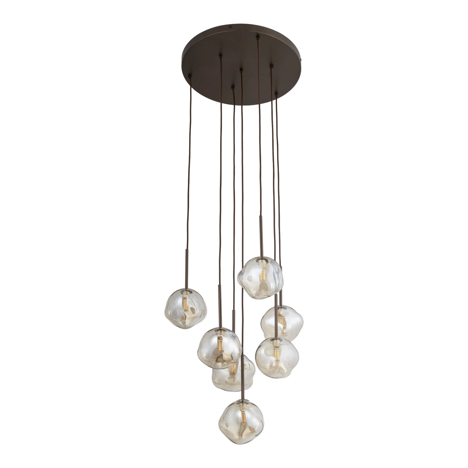 Pendant light 7x8 W – glass shades, brown, sculptural