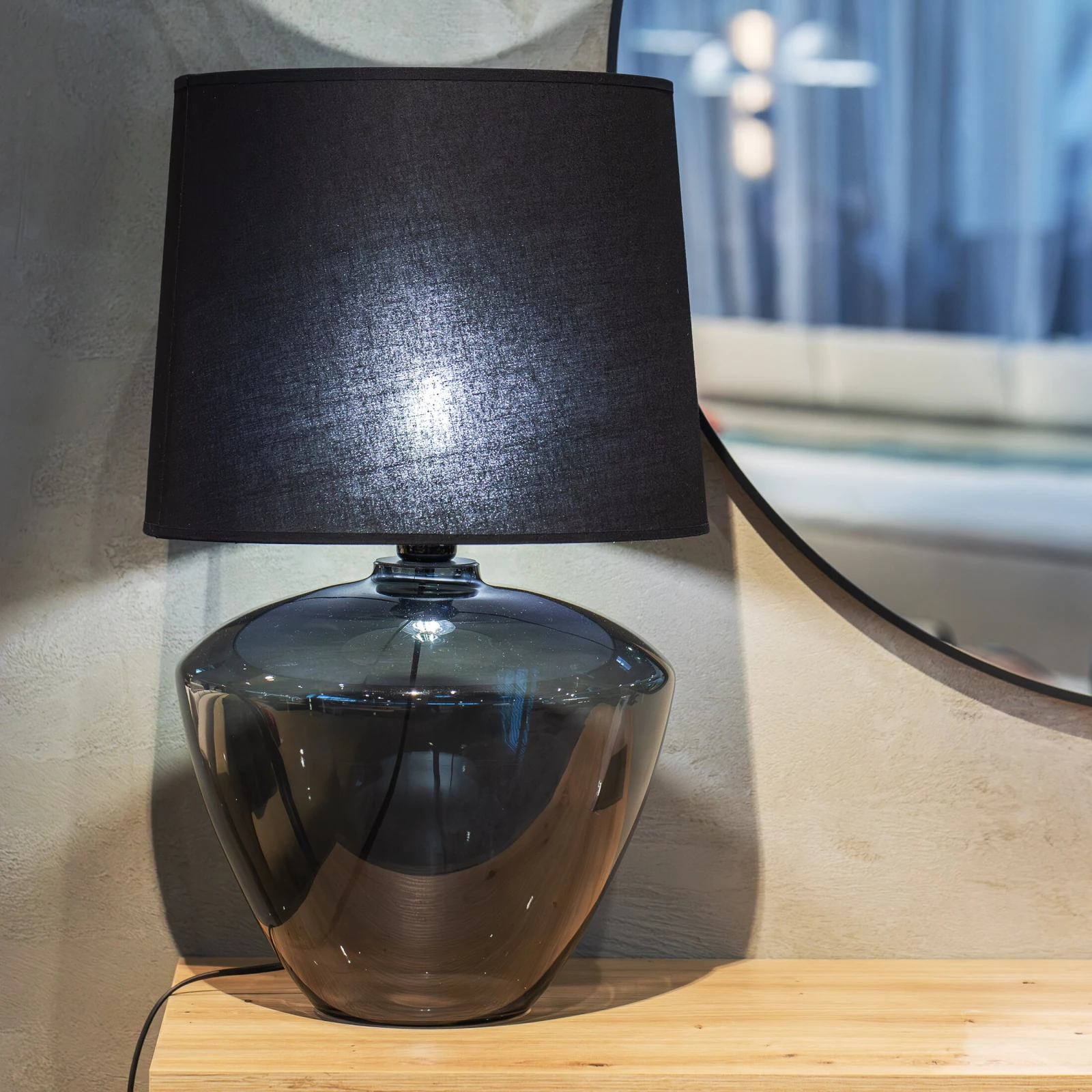 Table lamp 15 W – cylinder, black, glass accent