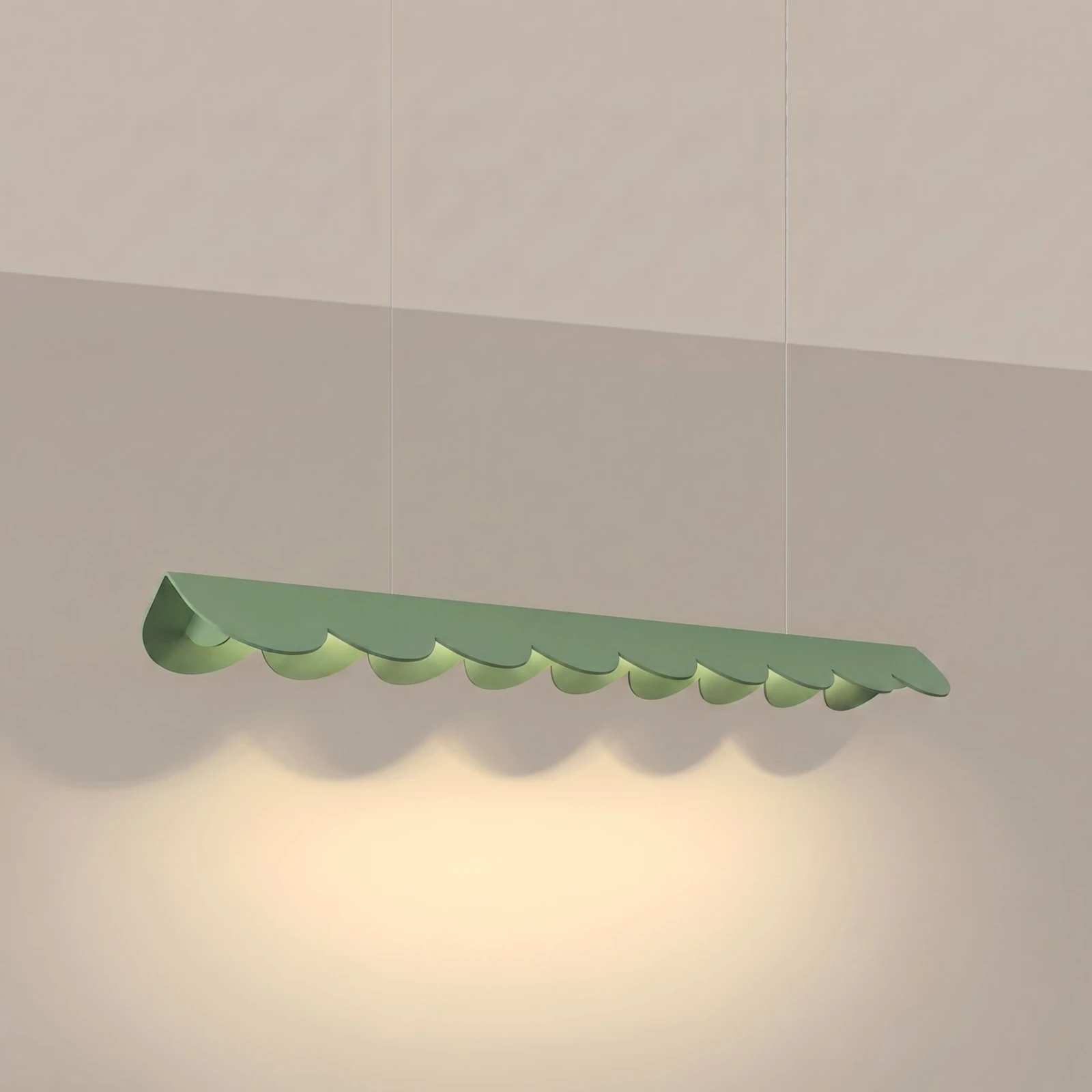 Pendant LED lamp 98.5 cm – scalloped linear shape, sage, CRI93