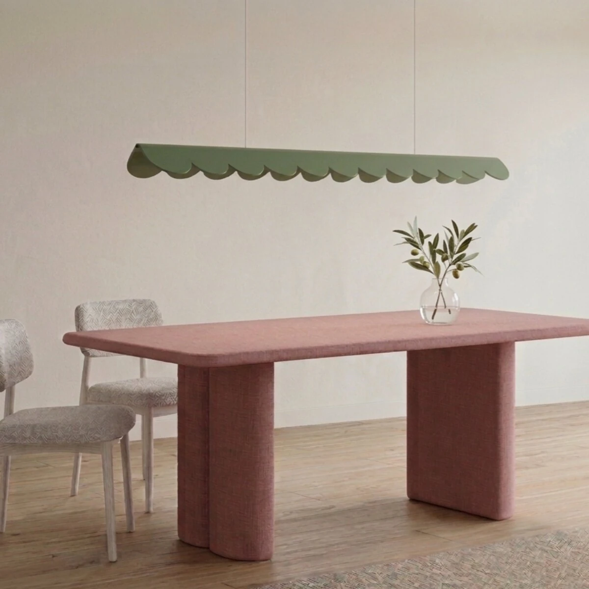 Pendant LED lamp 98.5 cm – scalloped linear shape, sage, CRI93