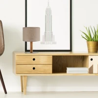 Table lamp 15 W – linen shade, black frame, natural wood detail - Image 1