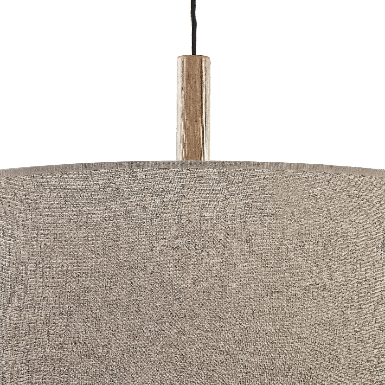 Pendant lamp 15 W – linen shade, black frame, natural wood accent