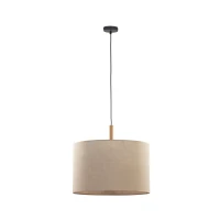 Pendant lamp 15 W – linen shade, black frame, natural wood accent - Image 1