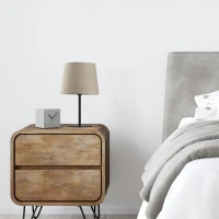 Bedside lamp 15 W – linen shade, black base, warm neutral look - Image 1