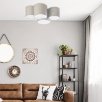 Ceiling lamp 4x15 W – cylinder shades, white and beige fabric - Image 1