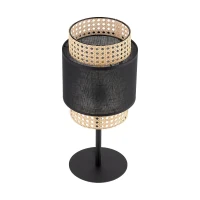 BOHO stalinė lempa, 15 W, E27, juoda, rotango ir audinio gaubtas - Nuotrauka 3