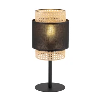 BOHO stalinė lempa, 15 W, E27, juoda, rotango ir audinio gaubtas - Nuotrauka 4