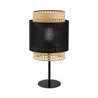 BOHO stalinė lempa, 15 W, E27, juoda, rotango ir audinio gaubtas - Nuotrauka 5