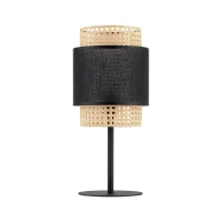 BOHO stalinė lempa, 15 W, E27, juoda, rotango ir audinio gaubtas - Nuotrauka 7