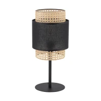 BOHO stalinė lempa, 15 W, E27, juoda, rotango ir audinio gaubtas - Nuotrauka 2
