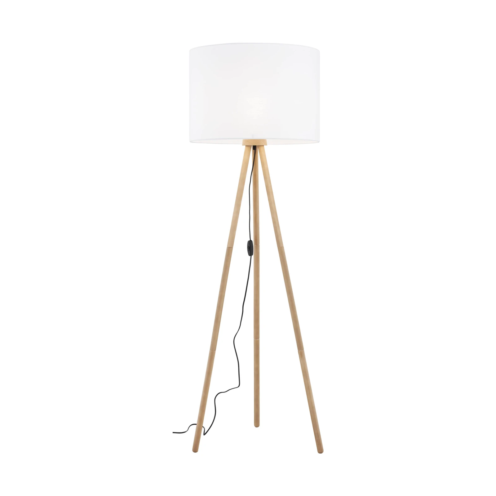 TOKYO floor lamp – round white shade, natural wood tripod