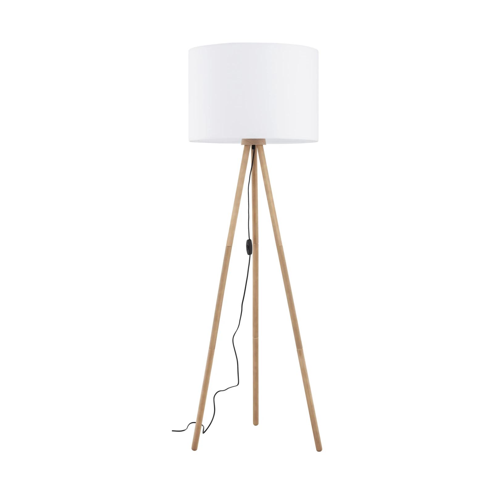 TOKYO floor lamp – round white shade, natural wood tripod