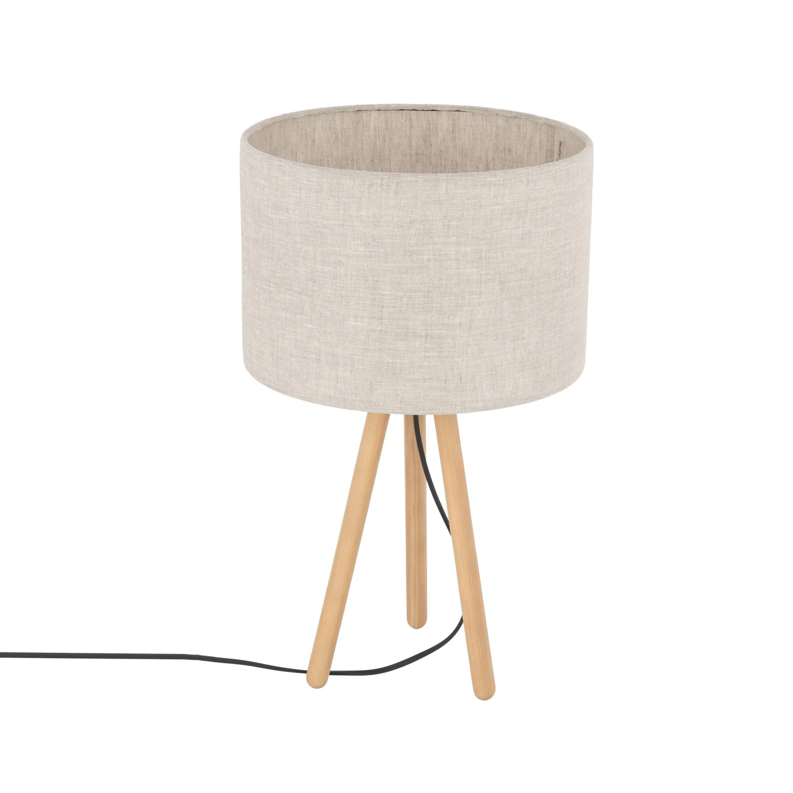 TOKYO table lamp – round beige shade, natural wood tripod
