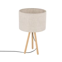 TOKYO table lamp – round beige shade, natural wood tripod - Image 5