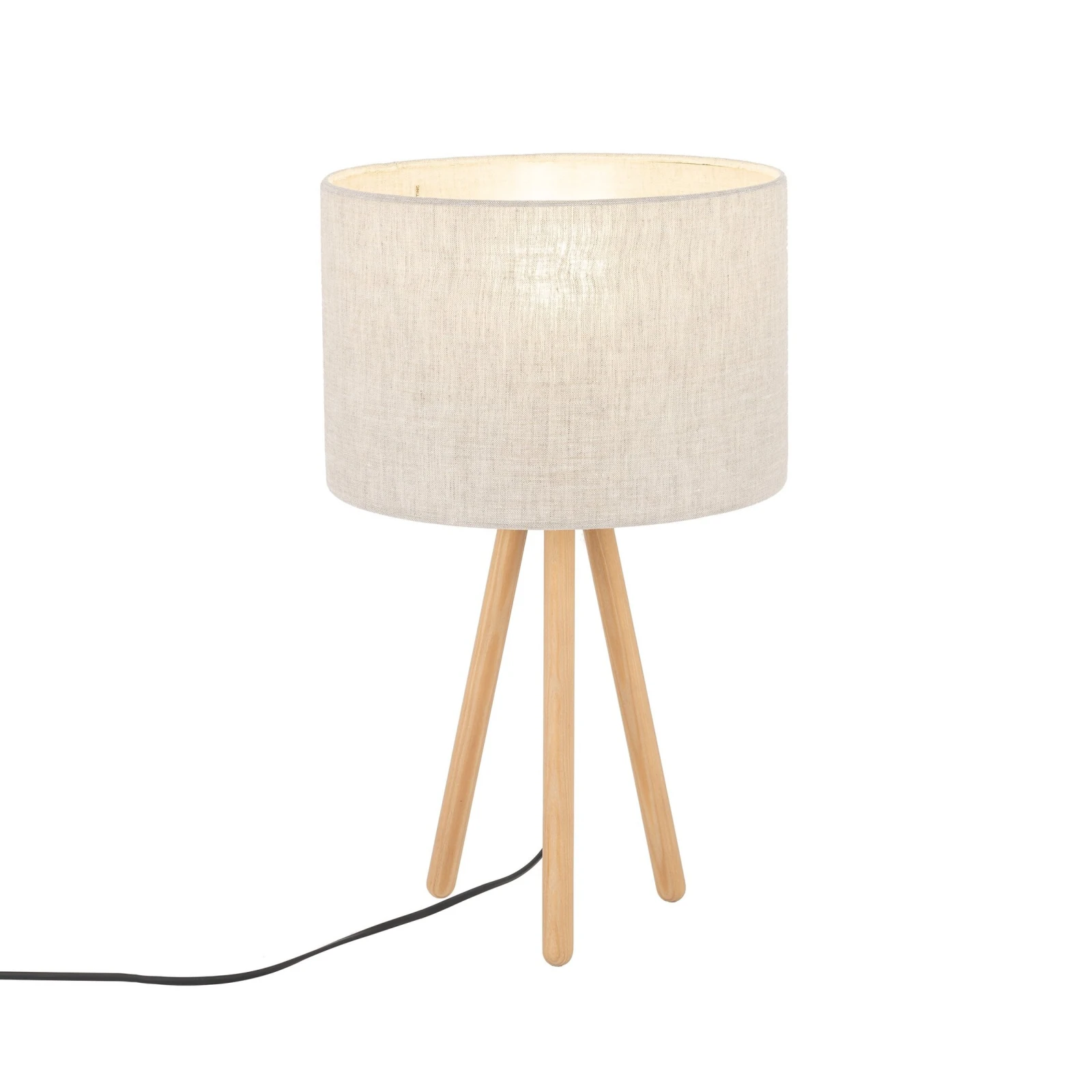 TOKYO table lamp – round beige shade, natural wood tripod
