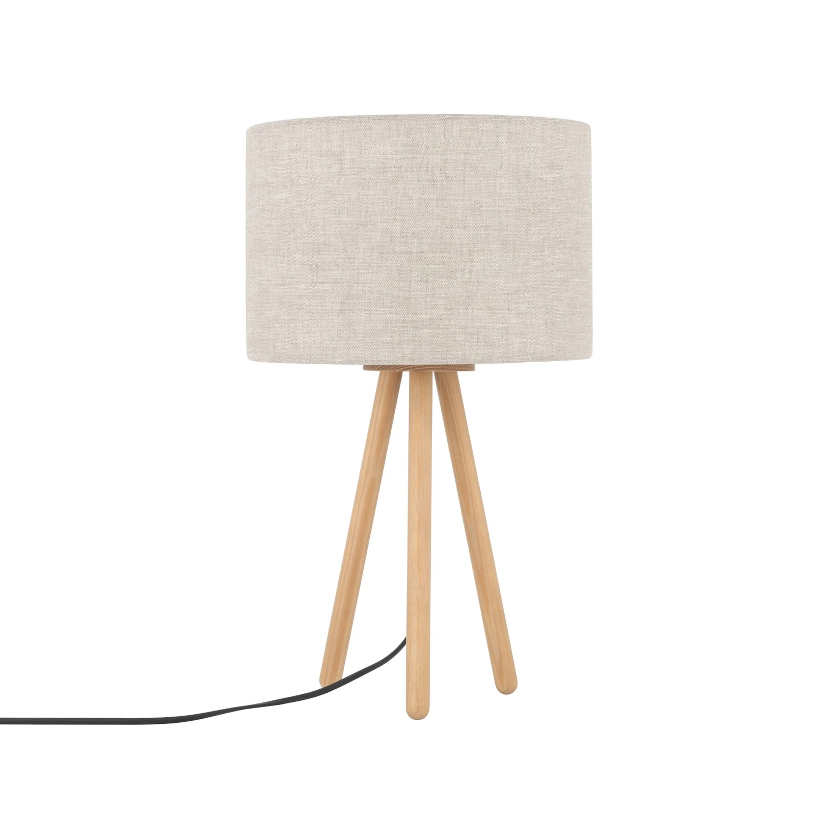 TOKYO table lamp – round beige shade, natural wood tripod
