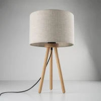TOKYO table lamp – round beige shade, natural wood tripod - Image 10