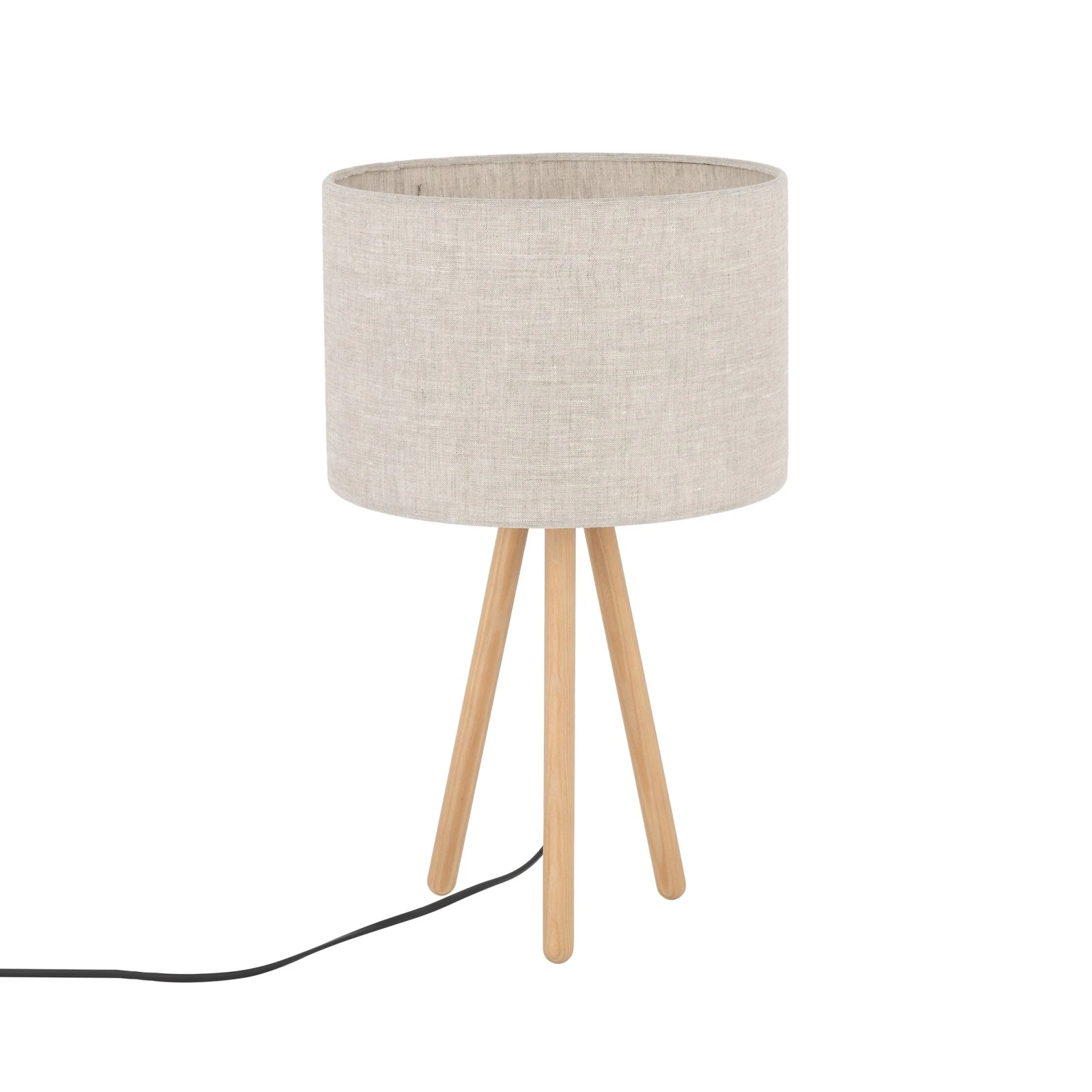TOKYO table lamp – round beige shade, natural wood tripod
