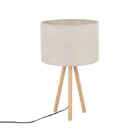 TOKYO table lamp – round beige shade, natural wood tripod - Image 2