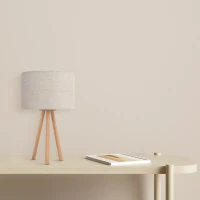 TOKYO table lamp – round beige shade, natural wood tripod - Image 1