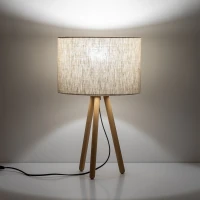 TOKYO table lamp – round beige shade, natural wood tripod - Image 3