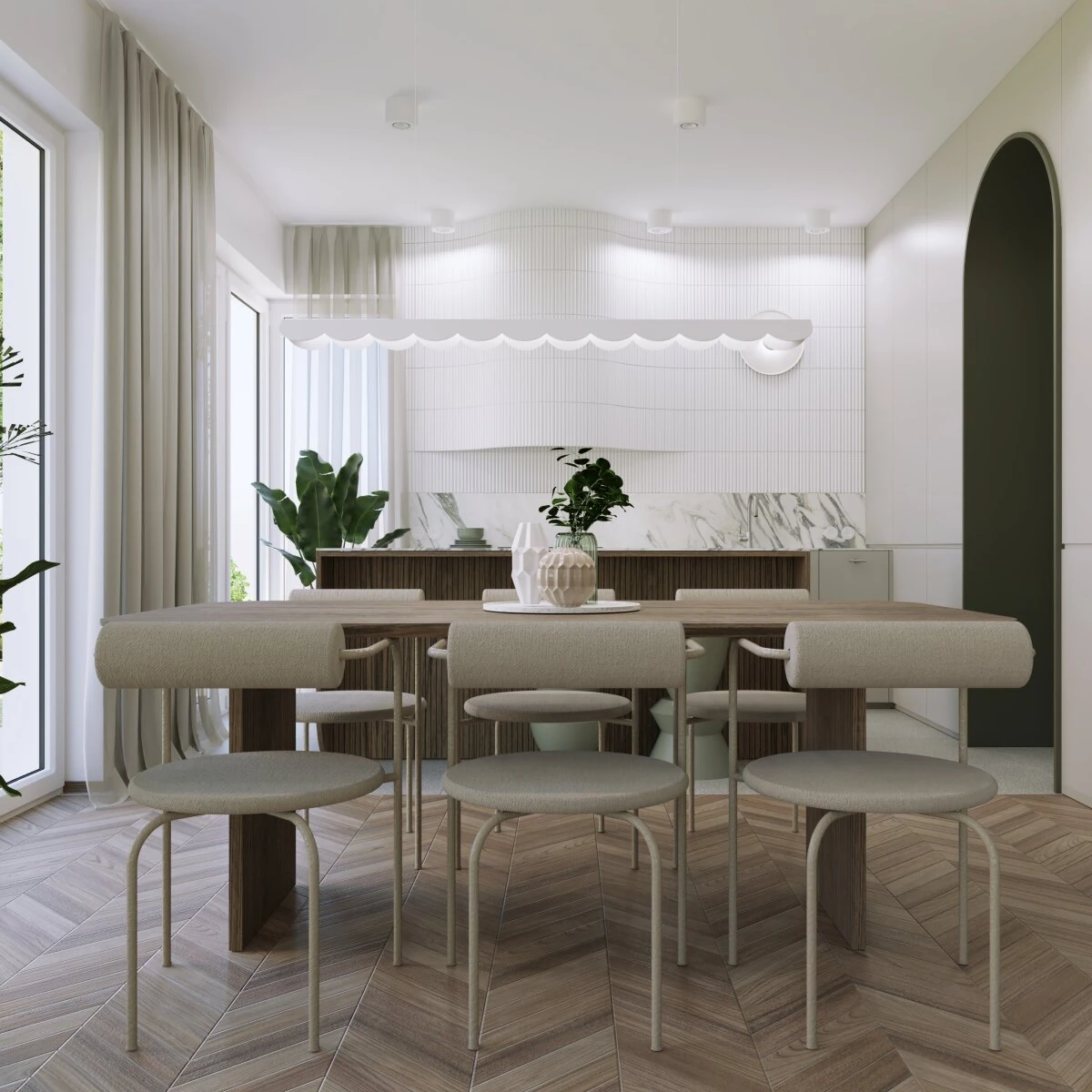Pakabinamas šviestuvas 12W – banguotas linijinis, baltas, šilta LED šviesa
