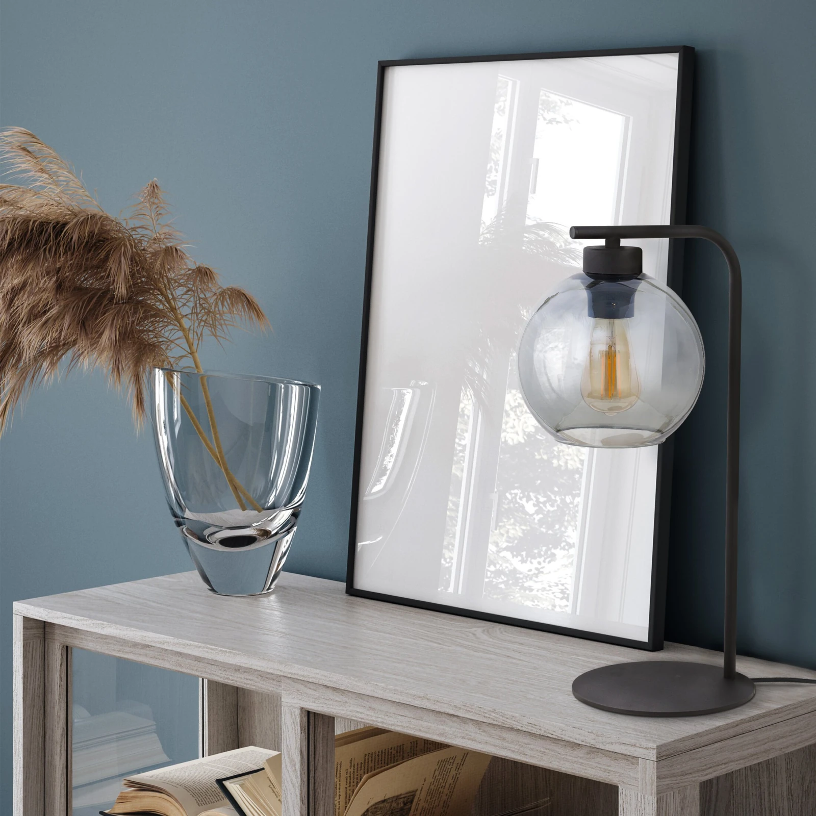 CUBUS table lamp – cube glass shade, graphite base