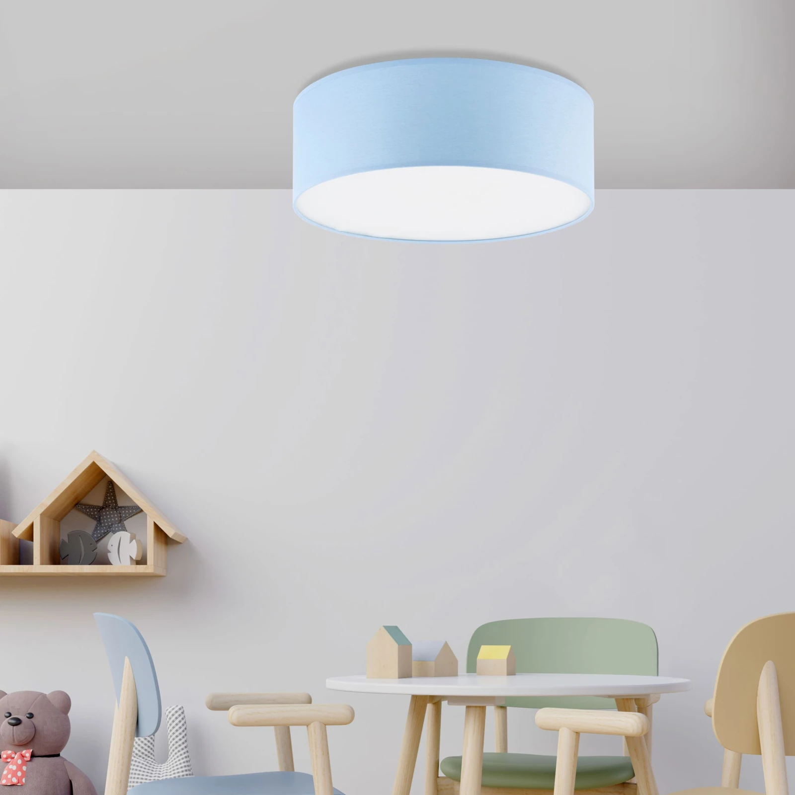 Ceiling light 4x15 W – round, blue and white, four E27 sockets