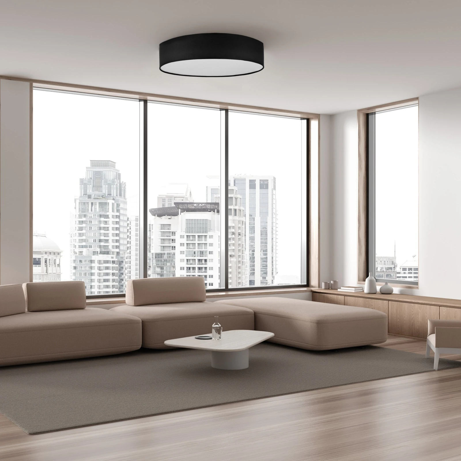 RONDO 6-light ceiling fixture – round black design, magnetic shades