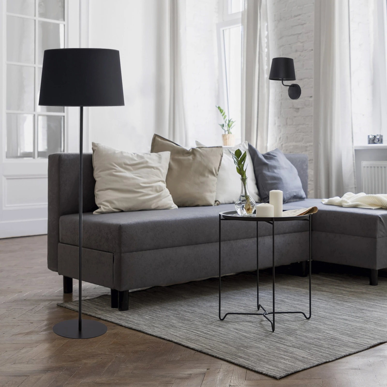 Floor lamp 15 W – round shade, black, E27 socket