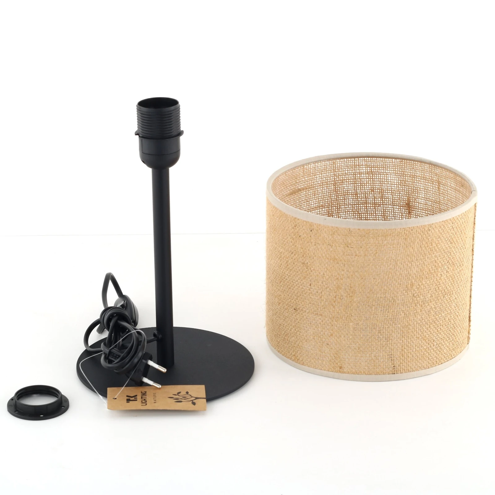 JUTA table lamp 1xE27 – natural fibre-look shade, black frame
