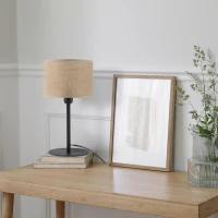 JUTA table lamp 1xE27 – natural fibre-look shade, black frame - Image 1