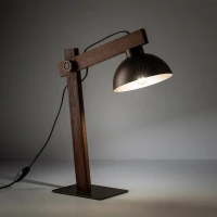 OSLO table lamp – brown shade, natural wood detail, E27 - Image 3