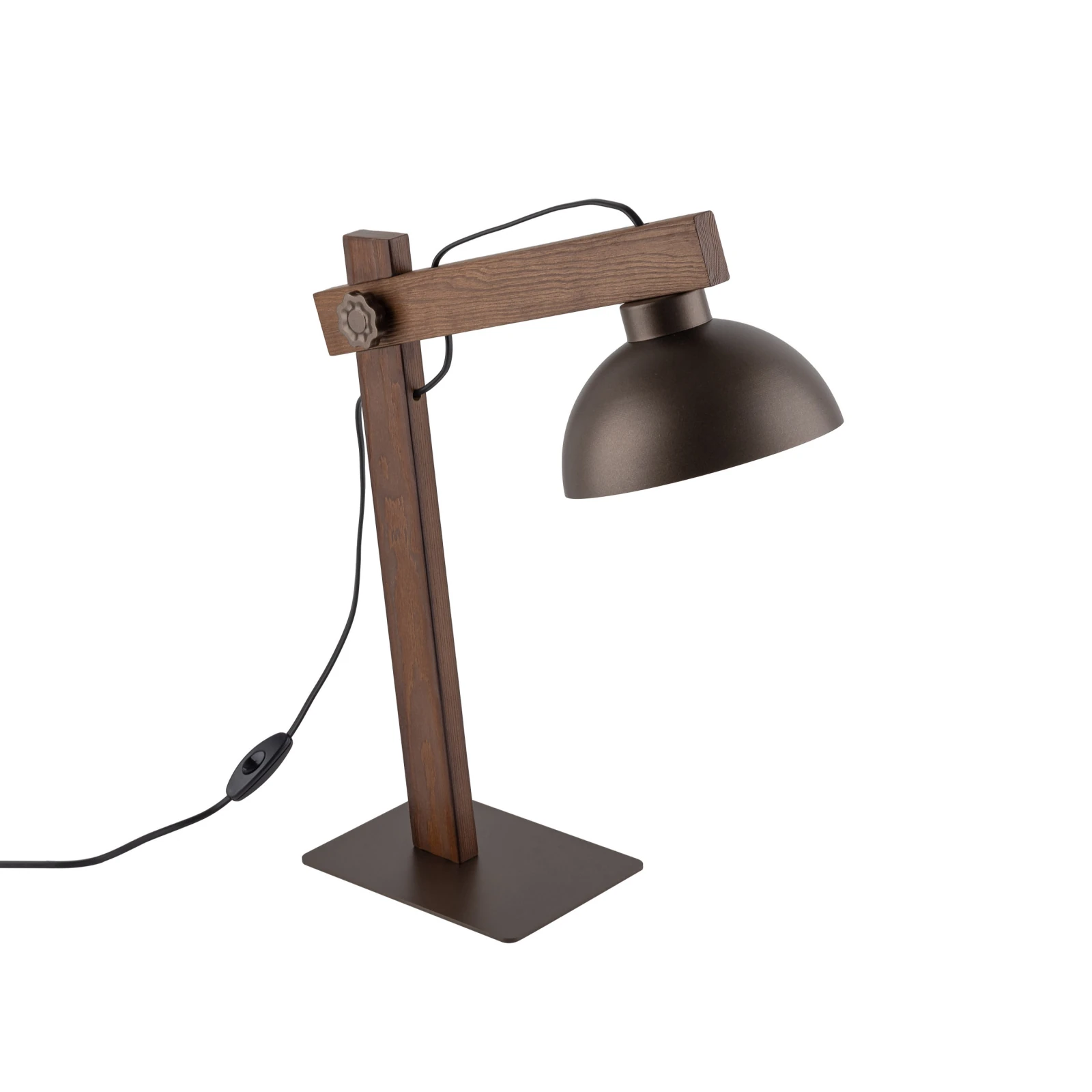 OSLO table lamp – brown shade, natural wood detail, E27